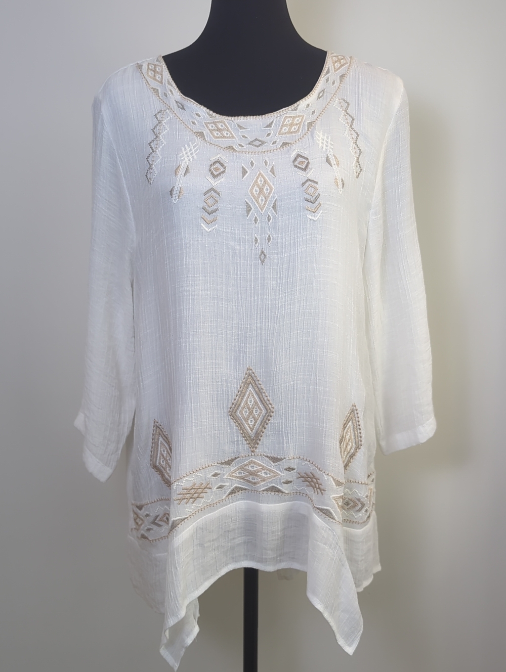 Coldwater Creek Embroidered Linen Blend Split Back Tunic Top XL PETITE